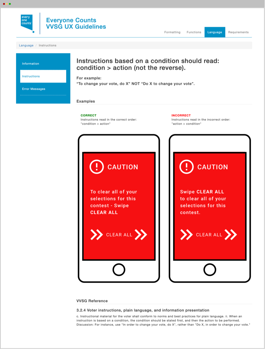 VVSG UX Guidelines - Language - Condition > Action