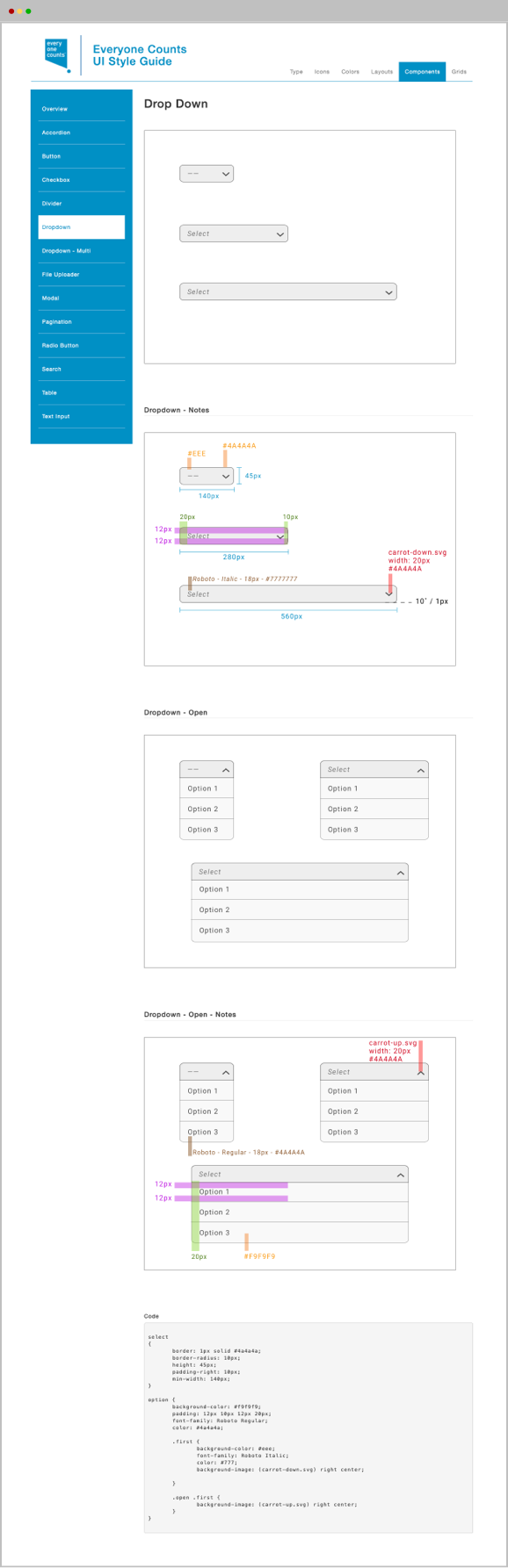 Everyone Counts - Style Guide - Components > Drop Down Menu