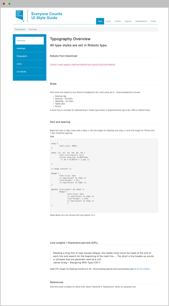 Everyone Counts - Style Guide - Typography Overview